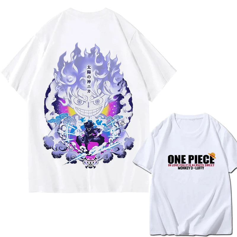 2026 New ONE PIECE Zoro Luffy Gear 5 Printed Short-sleeved Cotton T-shirt Summer Tide Pure Cotton Unisex Clothing