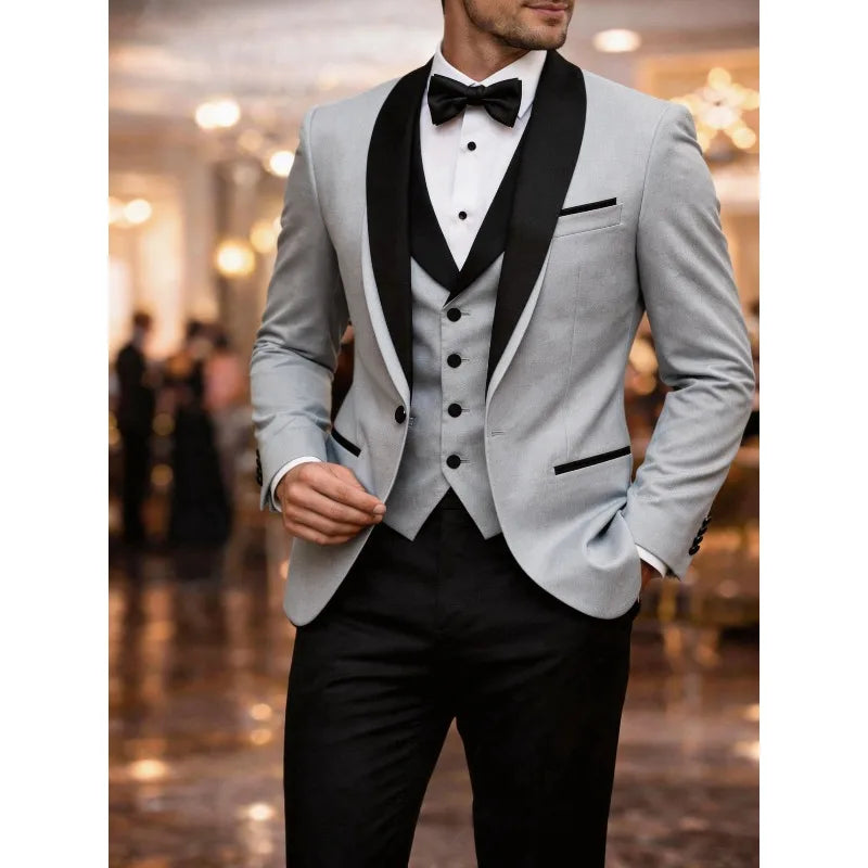 Men's Slim Fit Business Suit Black Shawl Lapel Casual Tuxedos for Wedding Groomsmen Suits Set