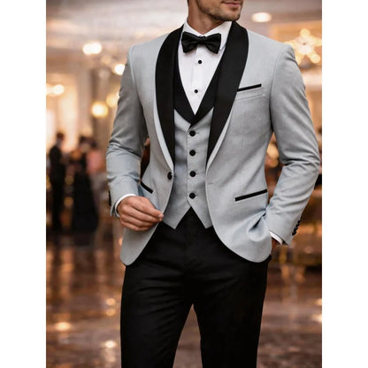 Men's Slim Fit Business Suit Black Shawl Lapel Casual Tuxedos for Wedding Groomsmen Suits Set