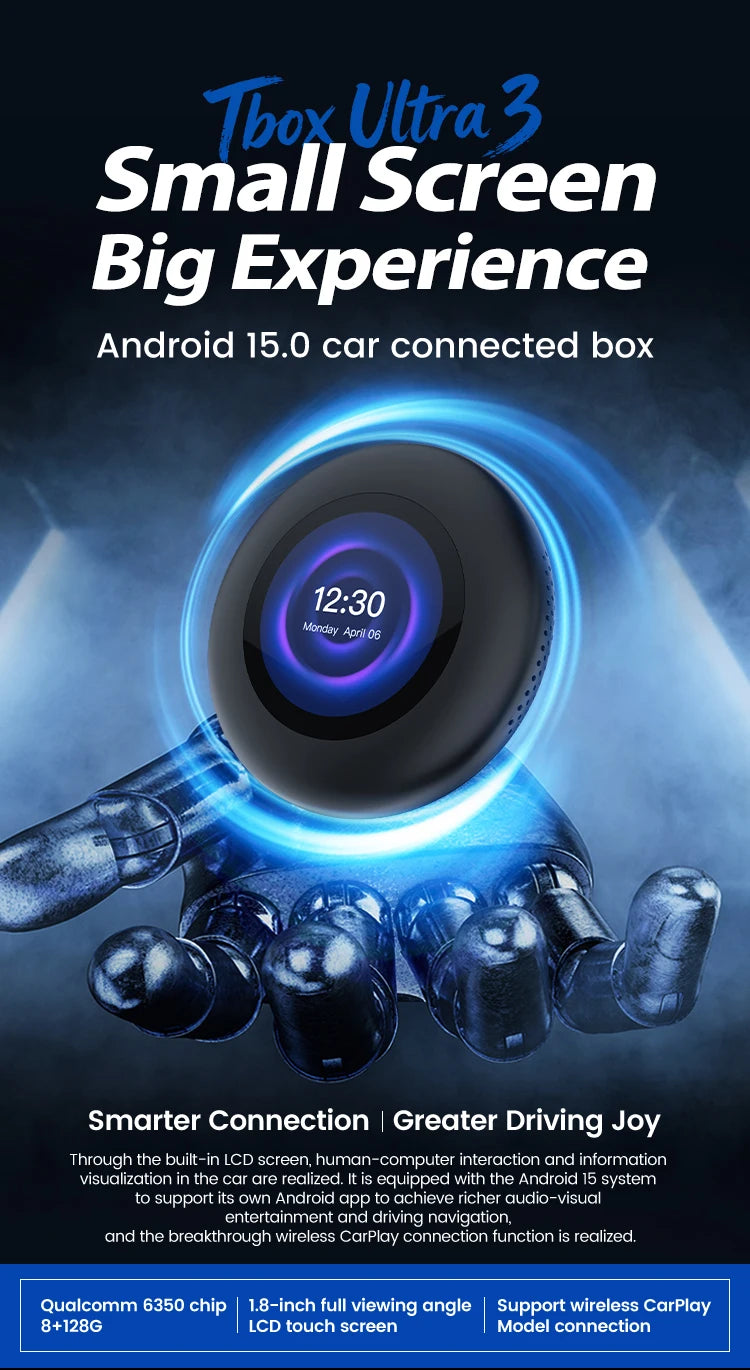 Ultra3 Android Tv Box Android 15 Wireless Carplay Adapter QCM6350 Smart Car Ai Box Carplay For BMW Netflix Youtube 5G LTE