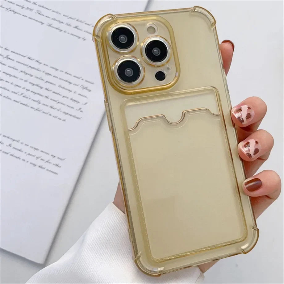 Przezroczyste Etui Portfelowe na Karty do iPhone 16 15 14 13 12 11 Pro Max Mini X XR 7 8 Plus Przezroczysta Odporna na Wstrząsy Miękka Obudowa