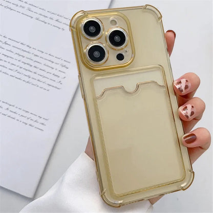 Przezroczyste Etui Portfelowe na Karty do iPhone 16 15 14 13 12 11 Pro Max Mini X XR 7 8 Plus Przezroczysta Odporna na Wstrząsy Miękka Obudowa