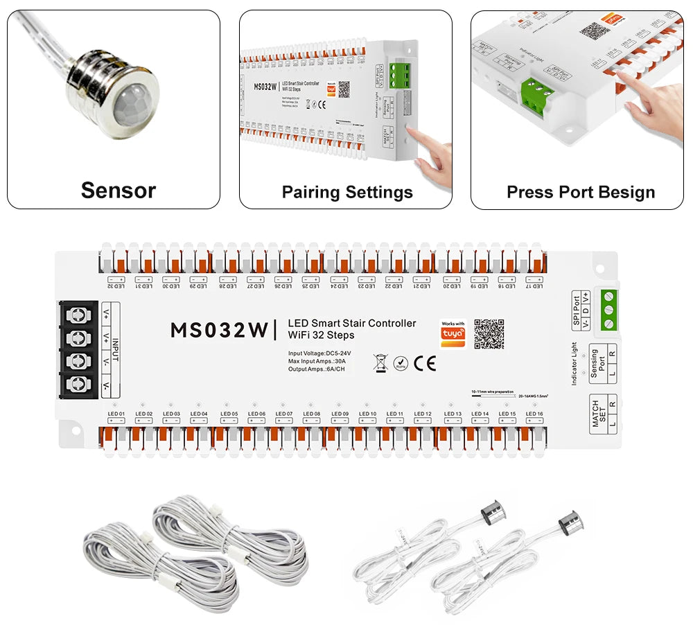Tuya Smart APP Bluetooth wifi zigbee Home Stairway Lighting Strip LED Motion Sensor Automatic Controller Kit 12V 24V 32 Channels