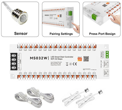 Tuya Smart APP Bluetooth wifi zigbee Home Stairway Lighting Strip LED Motion Sensor Automatic Controller Kit 12V 24V 32 Channels