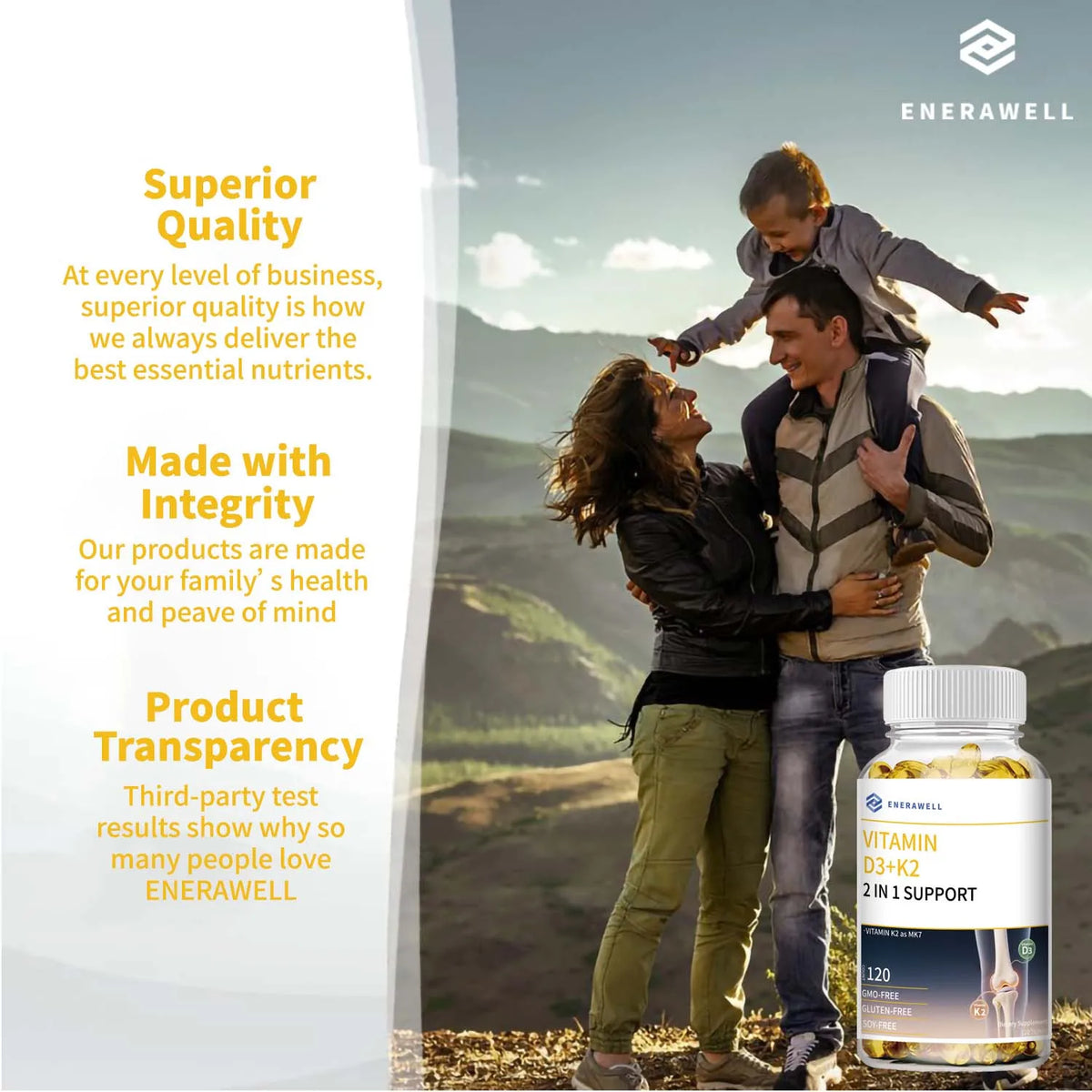 Vitamin D3 K2 MK‑7 Supplement, Nutrient Support for Bone Wellness, Teeth, Heart Health & Immune Function 120 Capsules