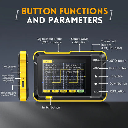 FNIRSI Professional NEW DSO152 Handheld Digital Oscilloscope: 2.5MSa/s Sampling, 200KHz Bandwidth, 800 VPP PWM Output
