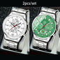 2 PCS/set  Men's Watches Fashion Sports Quartz Alloy Dial Strap Round Dial Quartz Movement Display Date Best Choice for Gift!
