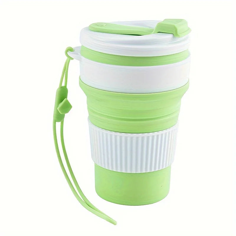 Collapsible Silicone Travel Cup, Reusable Foldable Water Cup with Lid and Lanyard, Portable Lightweight Drinking Mug for Camping