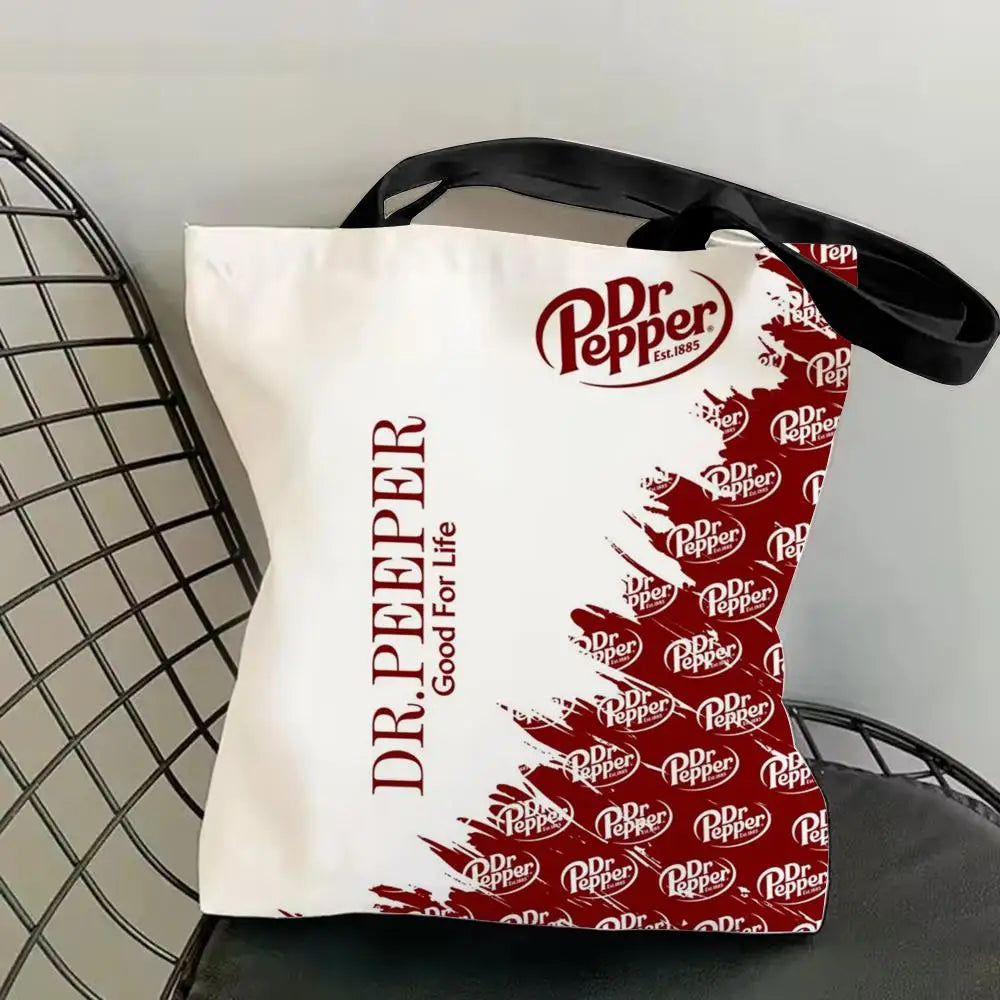 Classic Red Drink D-Dr P-PePper Storage Bags Canvas Double-Sided Print Fashion Shoulder Tote Shopping Bag Gift Eco Handbags