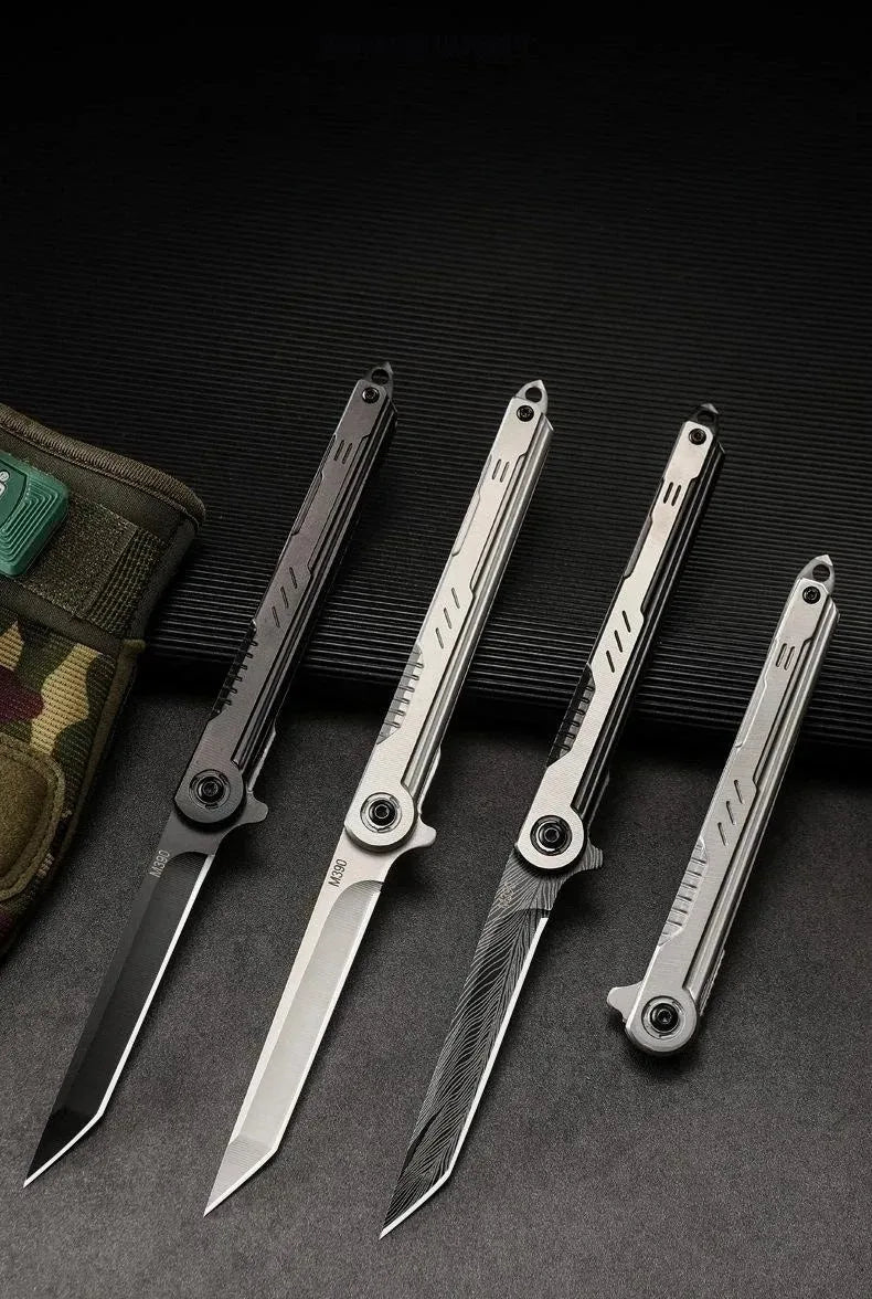 2025 NEW M390 Steel Feather Pattern Folding Knife Outdoor Camping Pocket Knife Portable Fruit Knife High Hardness Folding Knife