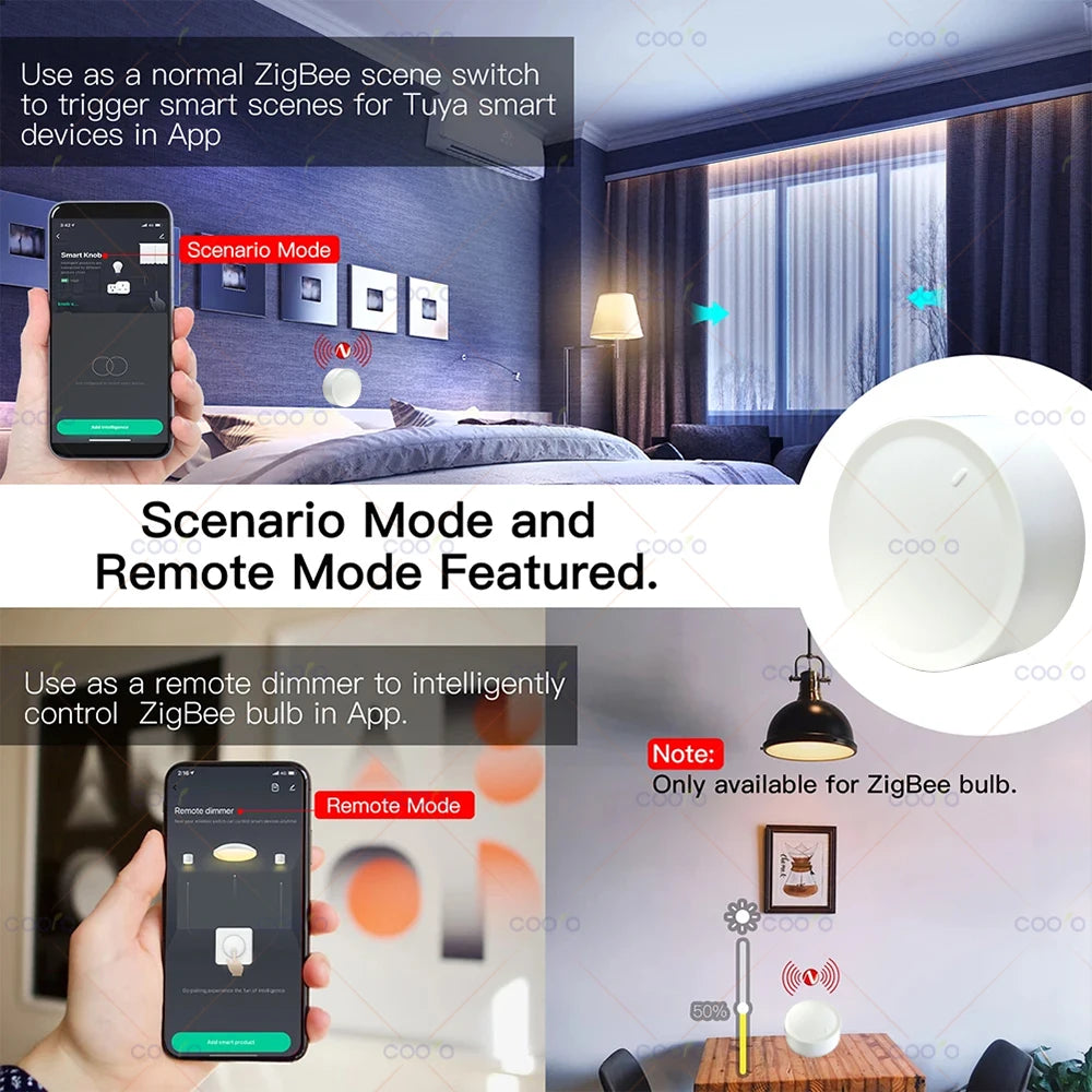 Tuya ZigBee Smart Knob Switch Wireless Scene Button Rotatable Dimmer Switch Home Appliances Automation Scenario Linkage Remoter