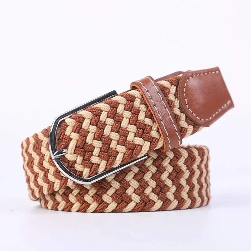 Women Casual Knitted Elastic Belt Pin Buckle Webbing Strap Woven Canvas Braided Stretch  - Belts for Men
