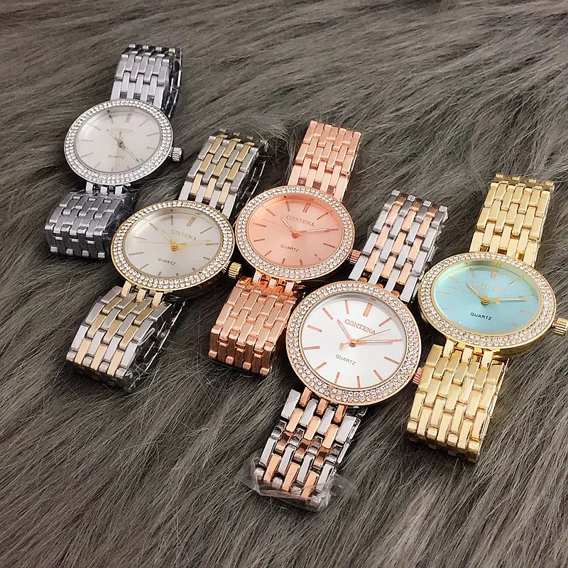 New Women's Watches Luxury Brand Contena Ladies Quartz Watch Full Stainless Steel Female Clock Wristwatches Gift Reloj Mujer