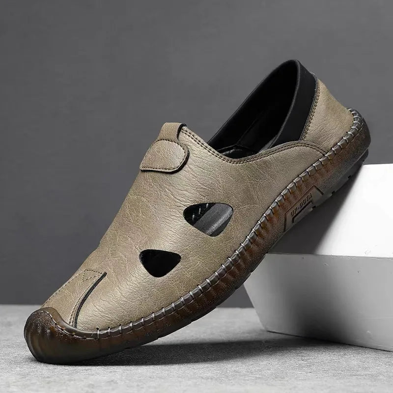 Men's Comfortable Soft-Soled Slip-On Sandals Breathable Hollow-Out Anti-Slip Wear-Resistant Business Casual Loafers-8222