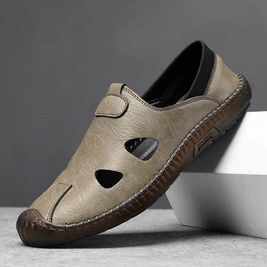 Men's Comfortable Soft-Soled Slip-On Sandals Breathable Hollow-Out Anti-Slip Wear-Resistant Business Casual Loafers-8222
