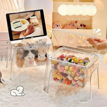 storage stool Thickened PET transparent stool Living room small bench Household chair Simple multi-functional plastic stool