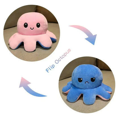 18/28/48cm Cute Reversible Mood Octopus Plush Toy Double Sided Flip Octopus Pillow Soft Stuffed Animal Doll Home Room Decor Gift