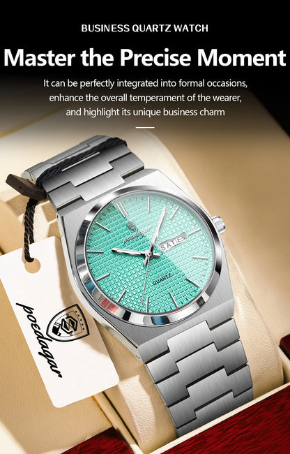 POEDAGAR Trendy Casual Man Watch Luminous Waterproof Stainless Steel Classic Men Wristwatch Date Week Men's Quartz Watches Reloj