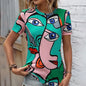 Summer Breathable Women's Fashion Short Sleeve T-Shirt Funny 3d Abstract Face Printed T-Shirts 2024 New Round Neck Tops Tees