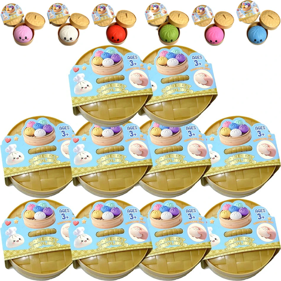 Colorful Dumpling Squishes Stress Balls Fidget Sensory Toys Simulation Food Squishies Bun with Steamer Squeeze Dough Ball Gifts