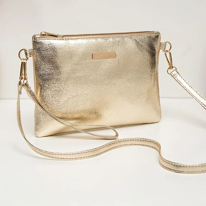 A Stylish And Minimalist Golden Sequined Crossbody Bag, Perfect As a High-End Solid Color Makeup Pouch