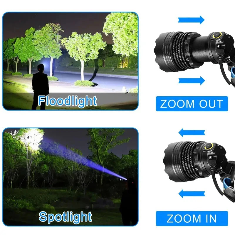 2000W Most Powerful LED Headlamp Super Bright Waterproof Head Flashlight Long Range 6000M Tactical Head Torch Fishing Headlight