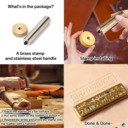 Custom Brass Stamp For Leather, Leather Branding Iron, Custom LOGO Text Leather Embossing Tool, Cold Press Handle Leather Stamp,