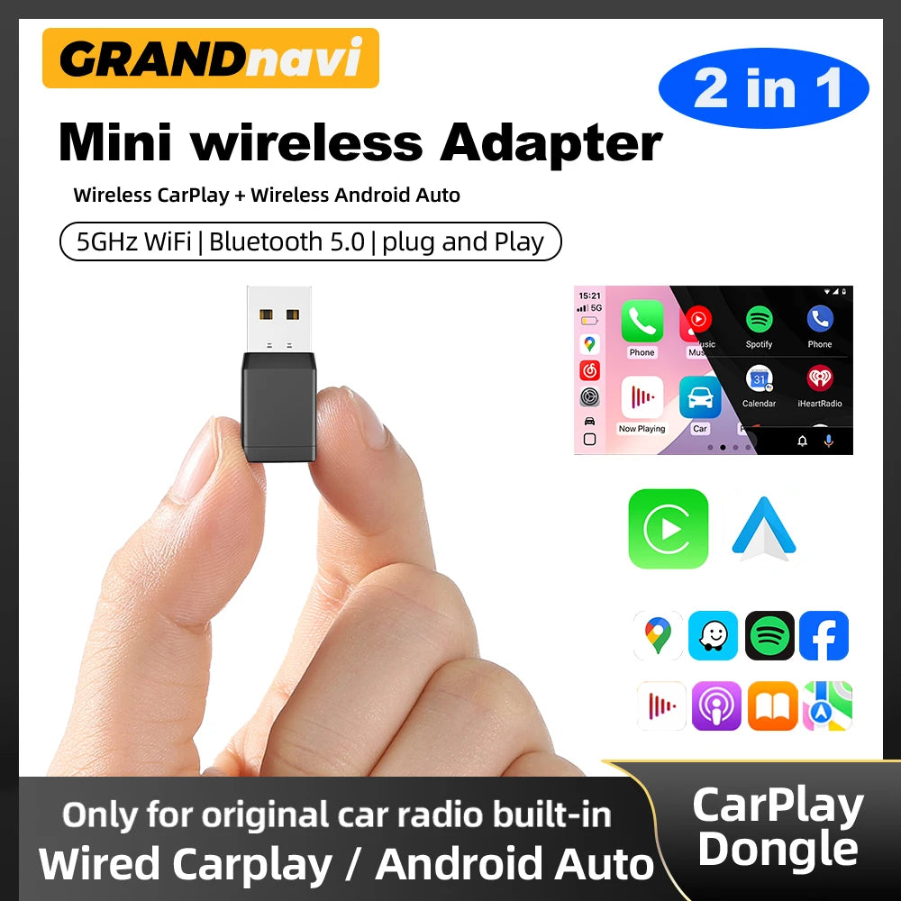 2IN1 Mini NEW Wireless CarPlay Android Auto Adapter Wired to Wireless Car Ai Box For Audi Toyota VW Peugeot MG Ford USB Dongle