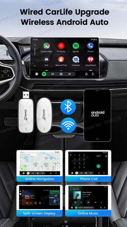 Baidu CarLife CarlinKit Wired To Wireless CarPlay Wireless Android Auto Adapter WiFi Bluetooth Auto Connection 2-In-1 Smart Box