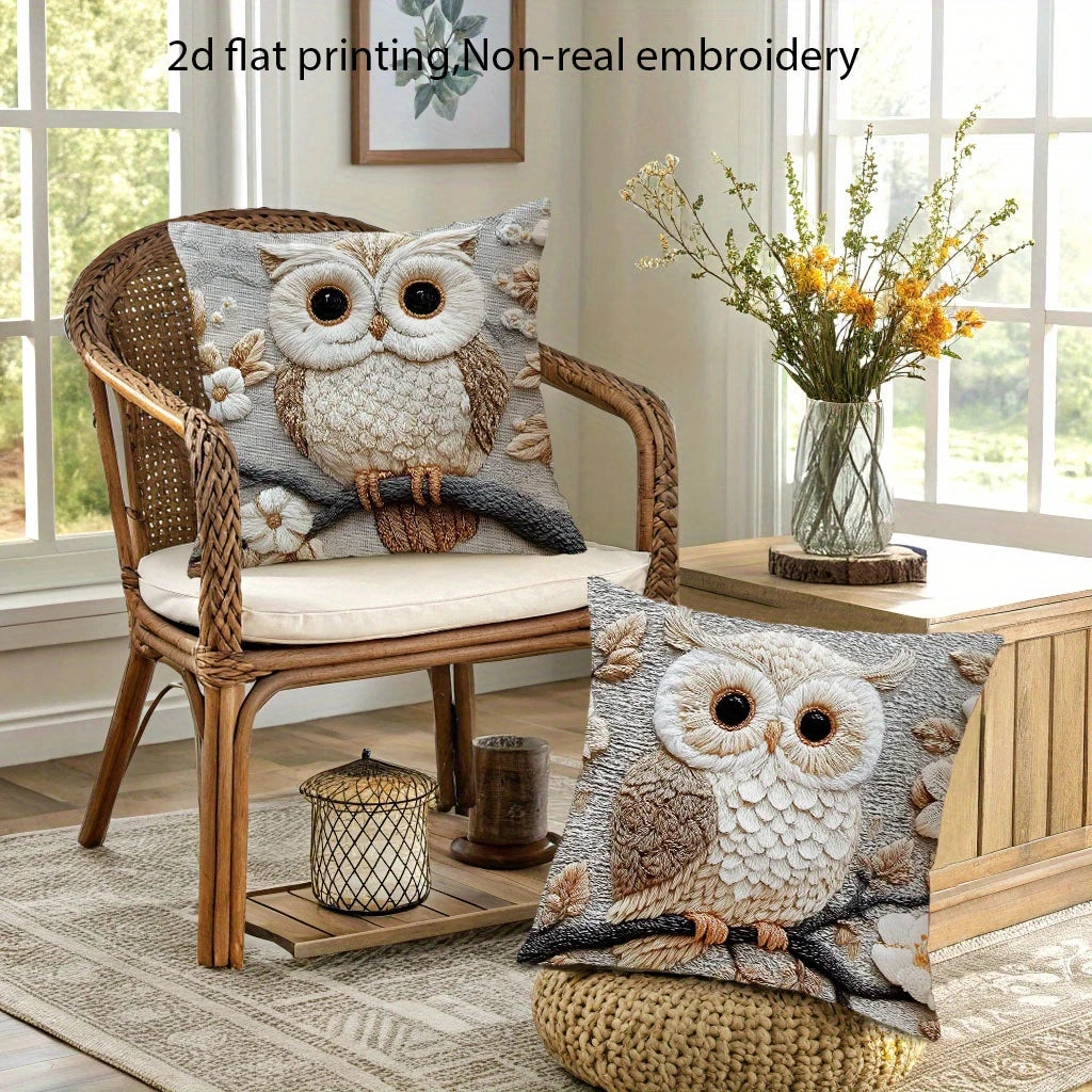 2pcs Rustic Owl Lumbar Throw Pillow Covers Neutral Tone Floral Branch Decorative Pillowcases for Sofa Bedroom Living Room
