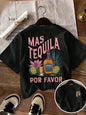 Mas Tequila Por Favor Printed T-Shirts Womens Summer Short Sleeve O-Neck Comfortable Loose Tops Casual Womans Clothes Graphic