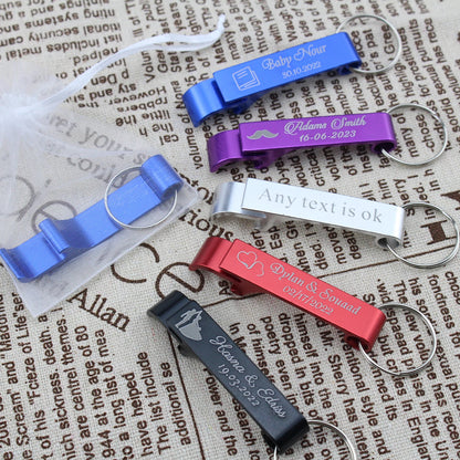 100*Personalized Engraved Bottle Opener KeyChain Wedding Party Private Gift Brewery, Hotel, Restaurant Logo Customized Wholesale