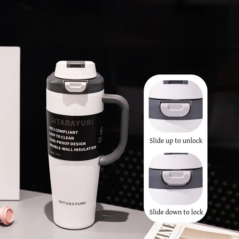 JUSTINLAU 1PC 1200ML Large Capacity Stainless Steel Insulated Cup Car Travel Outdoor Camping Coffee Beverage Water Bottle