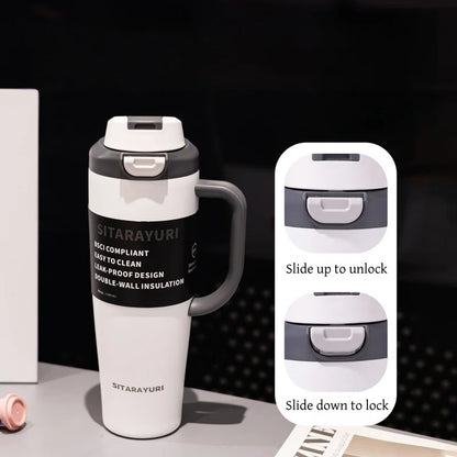 JUSTINLAU 1PC 1200ML Large Capacity Stainless Steel Insulated Cup Car Travel Outdoor Camping Coffee Beverage Water Bottle
