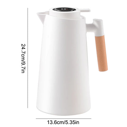 1Pc 1000ML Thermos Bottle Nordic Thermos For Hot Water Intelligent Water Heater Kettle Jug Bottle Vacuum Flask Wooden Handle