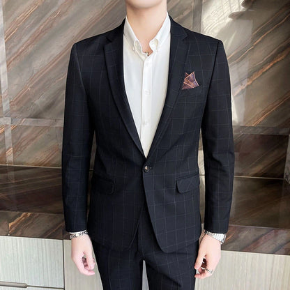 High-End Men's 3-Piece Smart Casual Business Suit Set with Vest Trousers British Dress for Party Wedding Elegant