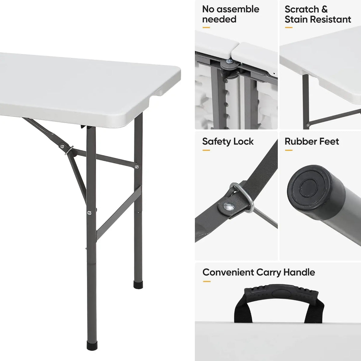 Fold in Half Table Portable Folding Table for Camping Picnic Barbecue Party Indoor Outdoor Sturdy Compact with Carrying Handle