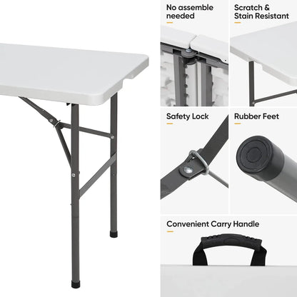 Fold in Half Table Portable Folding Table for Camping Picnic Barbecue Party Indoor Outdoor Sturdy Compact with Carrying Handle