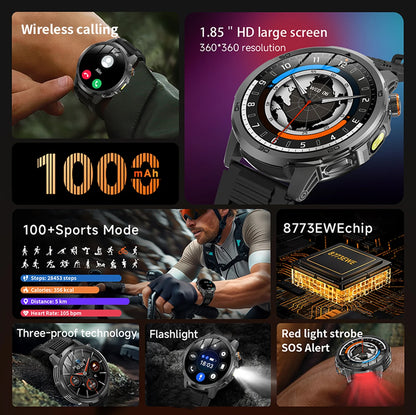 LIGE Nowy Wojskowy Zewnętrzny Inteligentny Zegarek 1,85" AMOLED Bateria 1000mAh 5ATM Wodoodporny Rozmowy Głosowe Sportowa Męska Opaska Fitness