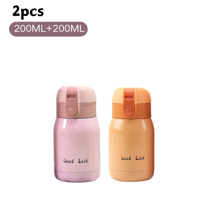200/350ml Cute Mini Thermos Cup Stainless Steel Thermal Coffee Mug Portable Vacuum Flask Insulated Water Bottle with Button Lid