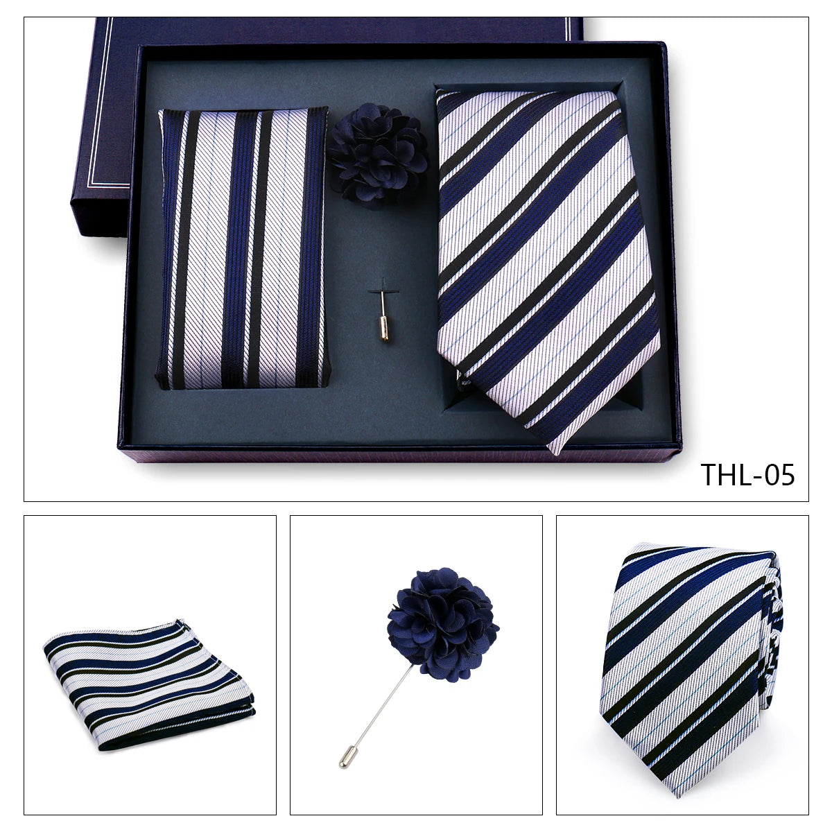 Elegant Ties For Men Classic Paisly Neck Tie Pocket Square Brooch Set With Gift Box Mens Business Wedding Suit Accessories