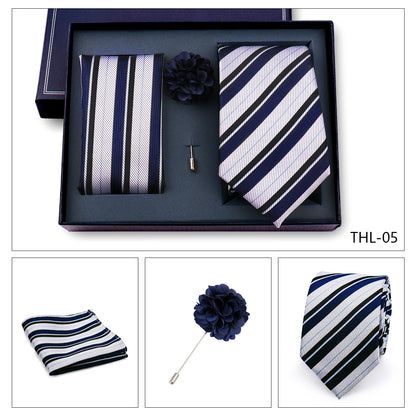 Elegant Ties For Men Classic Paisly Neck Tie Pocket Square Brooch Set With Gift Box Mens Business Wedding Suit Accessories