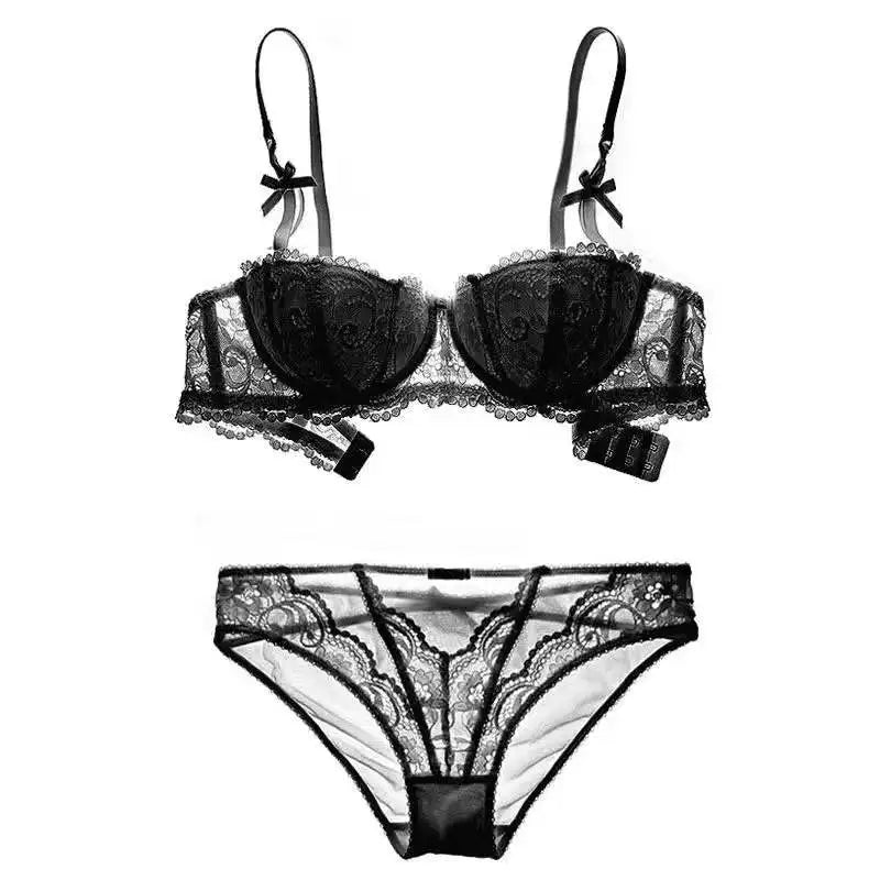 French Lace Half-Cup Bra Ultra-Thin Compact Small Bras  Kawaii Lingerie Sexy Push Up Japanese Style Minimalist Design for Women