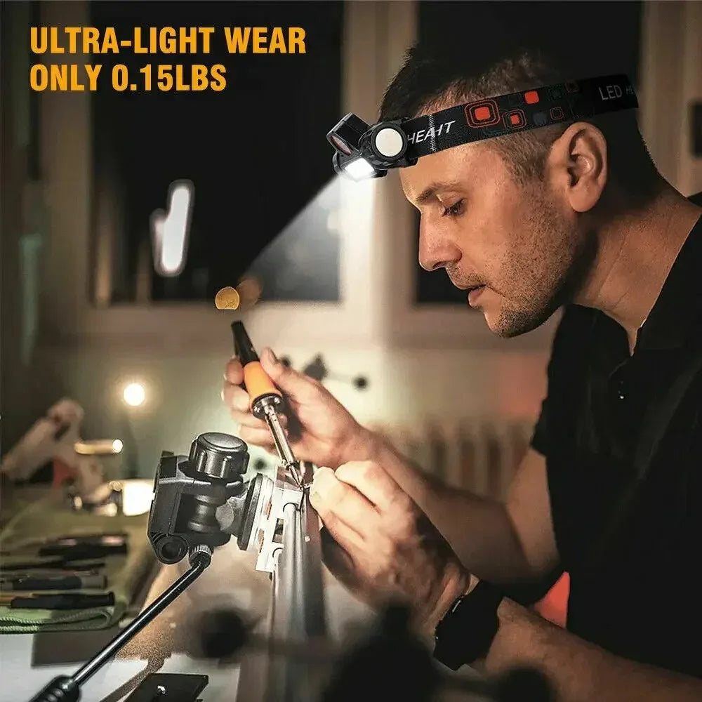 1-5 szt. Akumulatorowa lampa czołowa COB Silne światło LED Magnetyczna potężna latarka Super Jasna Wodoodporna Czołówka Wędkarstwo na zewnątrz
