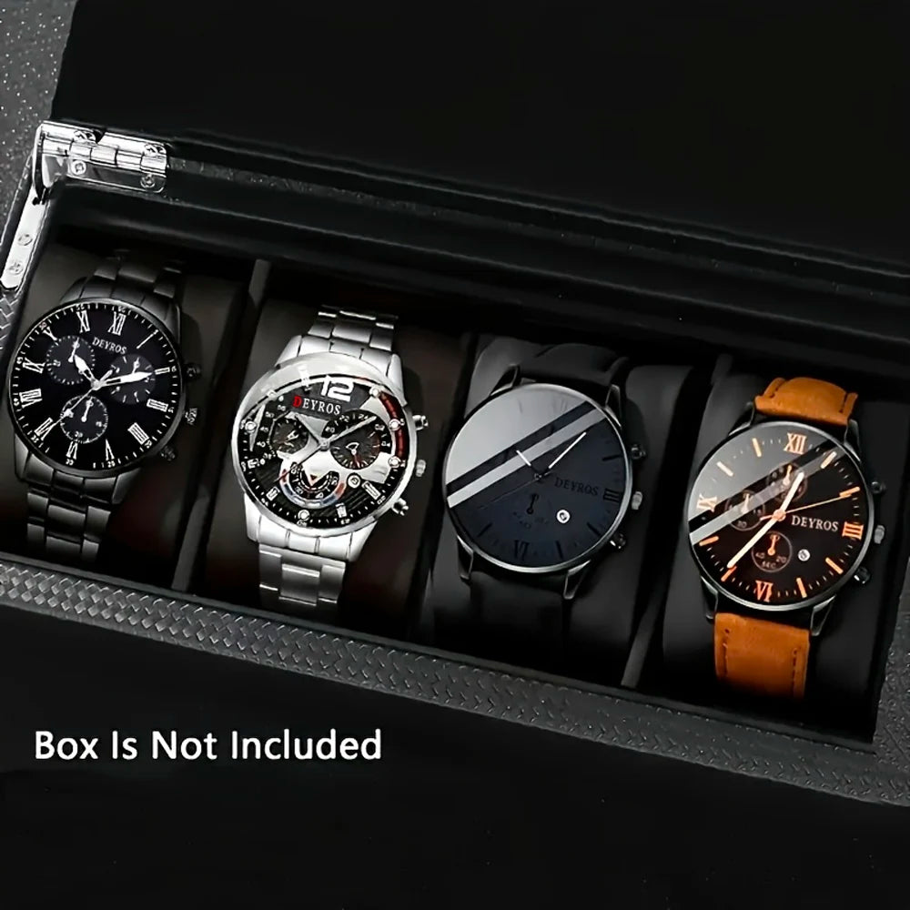 4pcs New Men's Business Fashion Round Quartz Watch Set Gifts for men