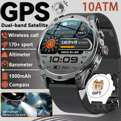 2026 New Military grade GPS Smart Watch Built-in Dual-band AGPS path 10ATM Waterproof Compass 1000mAh 170+Sports Smart Watch men
