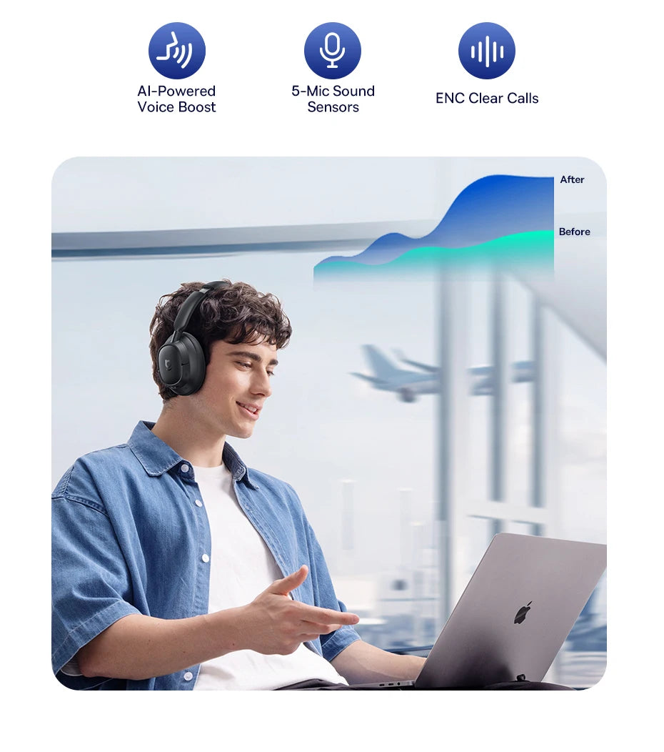 Słuchawki bezprzewodowe Baseus EH10 NC ANC 45 dB, adaptacyjna hybrydowa redukcja szumów, słuchawki Hi-Res LDAC, Bluetooth 6.0, 80 godz.