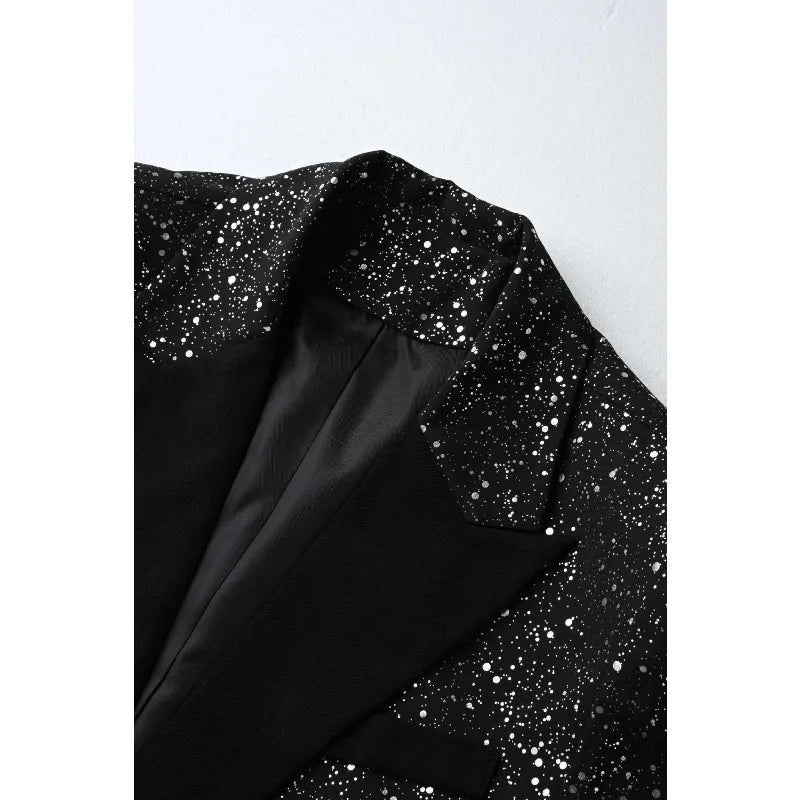 KIDWHXR Man Summer 2-piece Outfit Patchwork Short Sleeve Blazer Male Straight-leg Shorts Men Sequins Wedding Party Suit Set