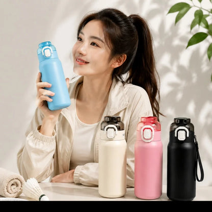 LUSQI 304 Stainless Steel Vacuum Insulated Water Bottle With 7 Flavor Pods 600/800ml Portable Thermos Outdoor Sports Water Cup