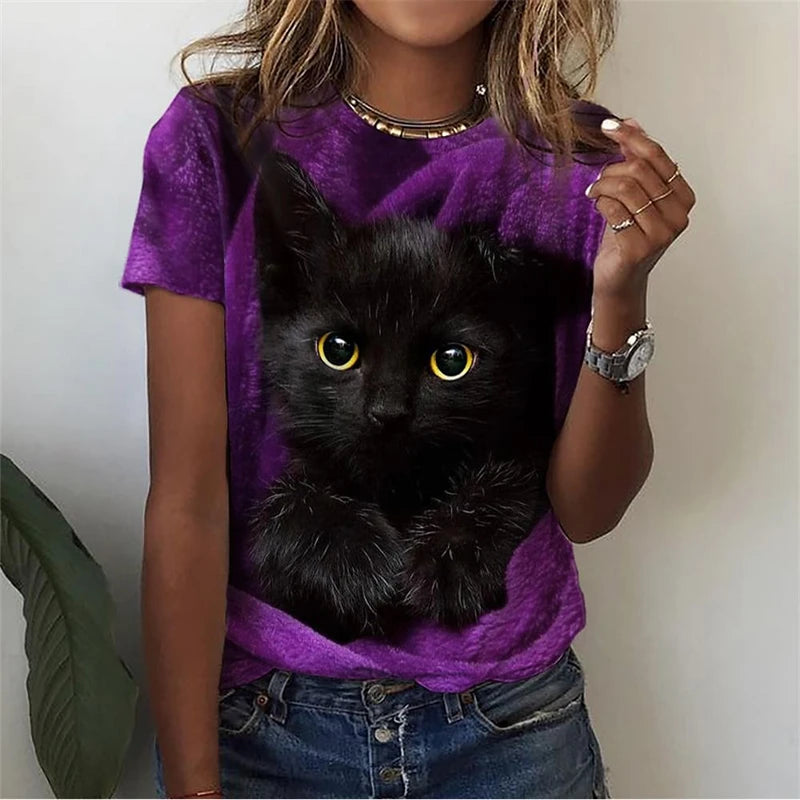 3d Kawaii Cat Printed T Shirt Women Clothing Funny Dog Animal Print Short Sleeve Tees Female Y2k Tops Girl Casual Fashion Tshirt